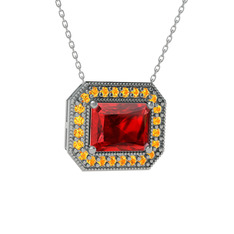 Esinti Dikdörtgen Kolye - Garnet ve sitrin 14 ayar beyaz altın kolye (40 cm beyaz altın rolo zincir) #101p53v