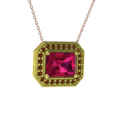 Rodolit garnet ve dumanlı kuvars 14 ayar altın kolye (40 cm rose altın rolo zincir)