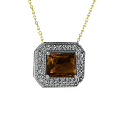 Esinti Dikdörtgen Kolye - Dumanlı kuvars ve swarovski 925 ayar gümüş kolye (40 cm altın rolo zincir) #10b08y9