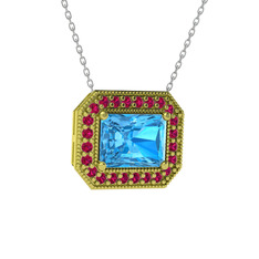 Esinti Dikdörtgen Kolye - Akuamarin ve rodolit garnet 14 ayar altın kolye (40 cm beyaz altın rolo zincir) #11cp0h4
