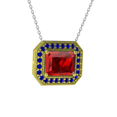 Esinti Dikdörtgen Kolye - Garnet ve lab safir 18 ayar altın kolye (40 cm beyaz altın rolo zincir) #11ebg22