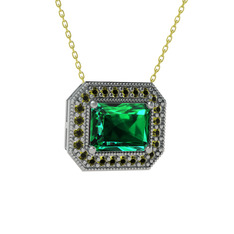 Yeşil kuvars ve peridot 18 ayar beyaz altın kolye (40 cm altın rolo zincir)