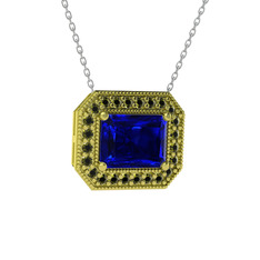 Esinti Dikdörtgen Kolye - Lab safir ve peridot 925 ayar altın kaplama gümüş kolye (40 cm beyaz altın rolo zincir) #11sr9dn