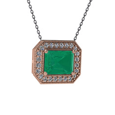 Kök zümrüt ve swarovski 18 ayar rose altın kolye (40 cm gümüş rolo zincir)