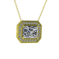 Esinti Dikdörtgen Kolye - Swarovski 8 ayar altın kolye (40 cm altın rolo zincir) #1240u24