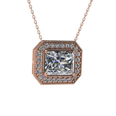 Esinti Dikdörtgen Kolye - Swarovski ve pırlanta 14 ayar rose altın kolye (0.253 karat, 40 cm rose altın rolo zincir) #12f38z1