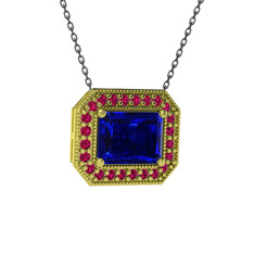 Lab safir ve rodolit garnet 18 ayar altın kolye (40 cm gümüş rolo zincir)