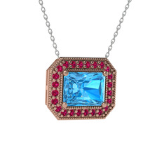 Esinti Dikdörtgen Kolye - Akuamarin ve rodolit garnet 14 ayar rose altın kolye (40 cm beyaz altın rolo zincir) #12xkecd
