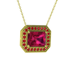 Esinti Dikdörtgen Kolye - Rodolit garnet ve garnet 8 ayar altın kolye (40 cm altın rolo zincir) #13cbwp8