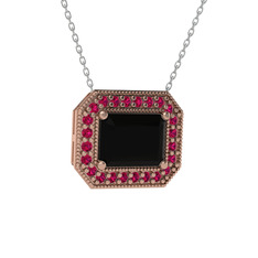 Siyah zirkon ve rodolit garnet 925 ayar rose altın kaplama gümüş kolye (40 cm beyaz altın rolo zincir)