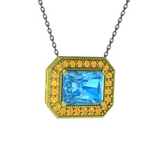 Akuamarin ve sitrin 8 ayar altın kolye (40 cm gümüş rolo zincir)