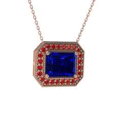 Esinti Dikdörtgen Kolye - Lab safir ve garnet 18 ayar rose altın kolye (40 cm rose altın rolo zincir) #13y0atm