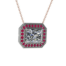 Esinti Dikdörtgen Kolye - Swarovski ve rodolit garnet 14 ayar beyaz altın kolye (40 cm gümüş rolo zincir) #13z4rwd