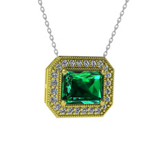 Yeşil kuvars ve swarovski 14 ayar altın kolye (40 cm beyaz altın rolo zincir)