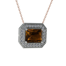 Esinti Dikdörtgen Kolye - Dumanlı kuvars ve swarovski 18 ayar beyaz altın kolye (40 cm gümüş rolo zincir) #14dy5dv