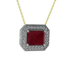 Kök yakut ve swarovski 14 ayar beyaz altın kolye (40 cm gümüş rolo zincir)