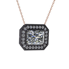 Swarovski ve beyaz zirkon 925 ayar siyah rodyum kaplama gümüş kolye (40 cm rose altın rolo zincir)
