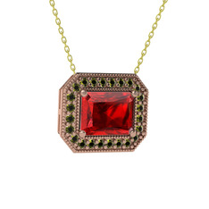Garnet ve peridot 18 ayar rose altın kolye (40 cm altın rolo zincir)
