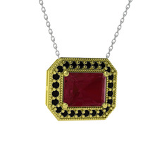 Esinti Dikdörtgen Kolye - Kök yakut ve siyah zirkon 925 ayar altın kaplama gümüş kolye (40 cm beyaz altın rolo zincir) #158qqg1