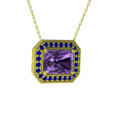 Esinti Dikdörtgen Kolye - Ametist ve lab safir 8 ayar altın kolye (40 cm altın rolo zincir) #15tfrfq