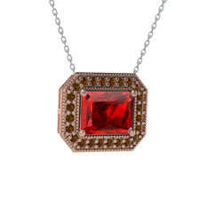 Esinti Dikdörtgen Kolye - Garnet ve dumanlı kuvars 925 ayar rose altın kaplama gümüş kolye (40 cm gümüş rolo zincir) #164g57e