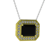 Esinti Dikdörtgen Kolye - Siyah zirkon ve beyaz zirkon 8 ayar altın kolye (40 cm beyaz altın rolo zincir) #1691xvd