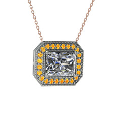 Esinti Dikdörtgen Kolye - Swarovski ve sitrin 8 ayar beyaz altın kolye (40 cm rose altın rolo zincir) #16o7bnv