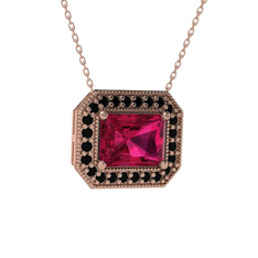 Esinti Dikdörtgen Kolye - Rodolit garnet ve siyah zirkon 925 ayar rose altın kaplama gümüş kolye (40 cm rose altın rolo zincir) #16uy6ao