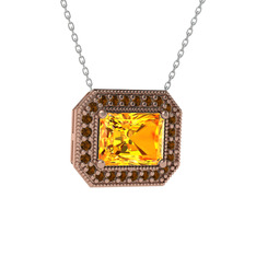 Sitrin ve dumanlı kuvars 18 ayar rose altın kolye (40 cm gümüş rolo zincir)