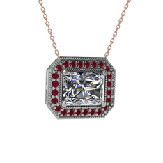 Esinti Dikdörtgen Kolye - Swarovski ve kök yakut 18 ayar beyaz altın kolye (40 cm rose altın rolo zincir) #17rnhn3