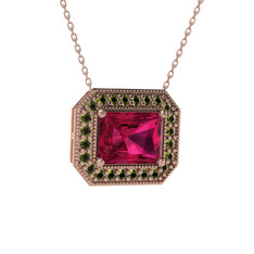 Esinti Dikdörtgen Kolye - Rodolit garnet ve peridot 925 ayar rose altın kaplama gümüş kolye (40 cm rose altın rolo zincir) #180n8u0