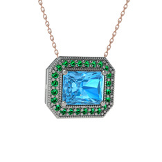 Esinti Dikdörtgen Kolye - Akuamarin ve yeşil kuvars 18 ayar beyaz altın kolye (40 cm gümüş rolo zincir) #185s9jk