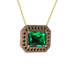 Esinti Dikdörtgen Kolye - Yeşil kuvars ve peridot 18 ayar rose altın kolye (40 cm altın rolo zincir) #18dh0gz