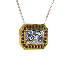 Esinti Dikdörtgen Kolye - Swarovski ve kök yakut 8 ayar altın kolye (40 cm rose altın rolo zincir) #18n7gcq