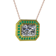 Esinti Dikdörtgen Kolye - Swarovski ve kök zümrüt 8 ayar altın kolye (40 cm rose altın rolo zincir) #18rf9g7