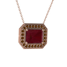Esinti Dikdörtgen Kolye - Kök yakut ve dumanlı kuvars 18 ayar rose altın kolye (40 cm rose altın rolo zincir) #18wculv