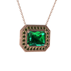 Esinti Dikdörtgen Kolye - Yeşil kuvars ve peridot 925 ayar rose altın kaplama gümüş kolye (40 cm rose altın rolo zincir) #19vwghe