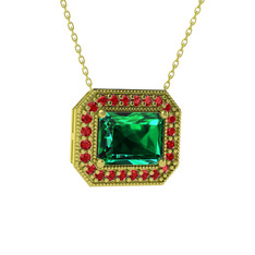 Yeşil kuvars ve garnet 14 ayar altın kolye (40 cm altın rolo zincir)
