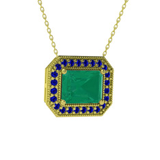 Esinti Dikdörtgen Kolye - Kök zümrüt ve lab safir 925 ayar altın kaplama gümüş kolye (40 cm altın rolo zincir) #1a1knkn