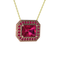 Esinti Dikdörtgen Kolye - Rodolit garnet 18 ayar rose altın kolye (40 cm altın rolo zincir) #1as095r