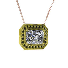Esinti Dikdörtgen Kolye - Swarovski ve peridot 8 ayar altın kolye (40 cm rose altın rolo zincir) #1ayml2p