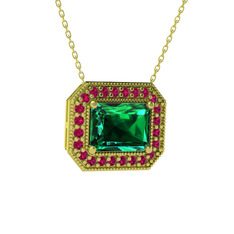 Yeşil kuvars ve rodolit garnet 14 ayar altın kolye (40 cm altın rolo zincir)