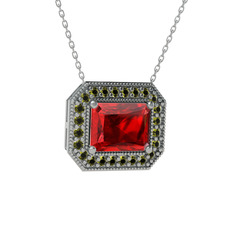 Garnet ve peridot 8 ayar beyaz altın kolye (40 cm gümüş rolo zincir)