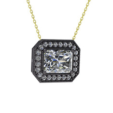 Swarovski ve pırlanta 925 ayar siyah rodyum kaplama gümüş kolye (0.253 karat, 40 cm altın rolo zincir)