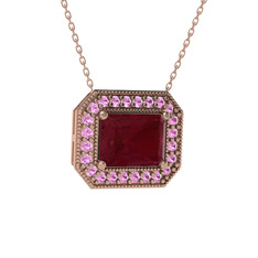 Esinti Dikdörtgen Kolye - Kök yakut ve pembe kuvars 18 ayar rose altın kolye (40 cm rose altın rolo zincir) #1bdb6kf