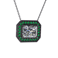 Esinti Dikdörtgen Kolye - Swarovski ve yeşil kuvars 925 ayar siyah rodyum kaplama gümüş kolye (40 cm gümüş rolo zincir) #1ber0zr