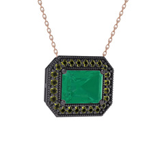 Kök zümrüt ve peridot 925 ayar siyah rodyum kaplama gümüş kolye (40 cm rose altın rolo zincir)