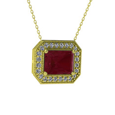 Esinti Dikdörtgen Kolye - Kök yakut ve pırlanta 925 ayar altın kaplama gümüş kolye (0.253 karat, 40 cm gümüş rolo zincir) #1bq5wmr