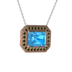 Akuamarin ve peridot 925 ayar rose altın kaplama gümüş kolye (40 cm beyaz altın rolo zincir)