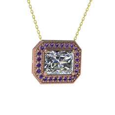 Swarovski ve ametist 8 ayar rose altın kolye (40 cm altın rolo zincir)